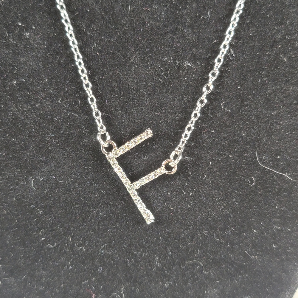 Silver Rhinestone Initial "F" Necklace Set - Picture 2 of 2
